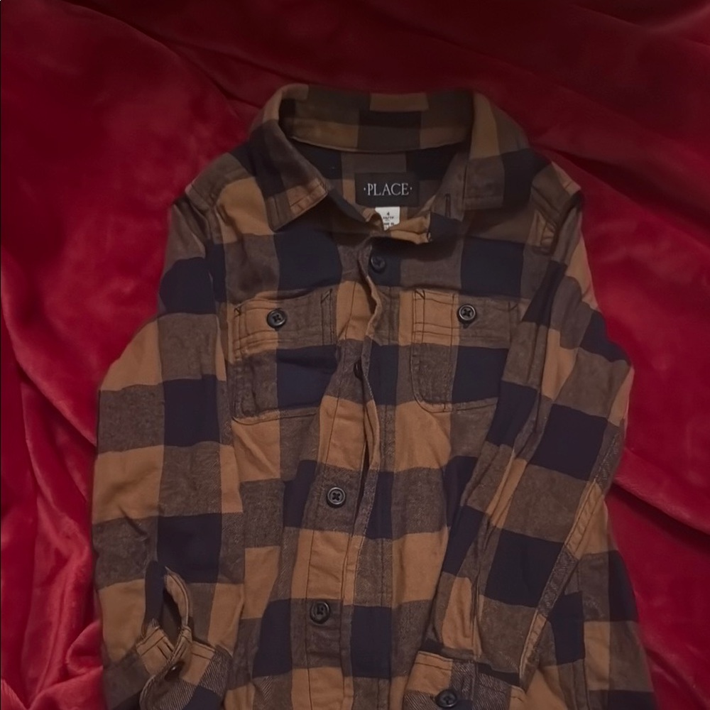 The Children's Place Brown and Black Plaid Button Down Shirt